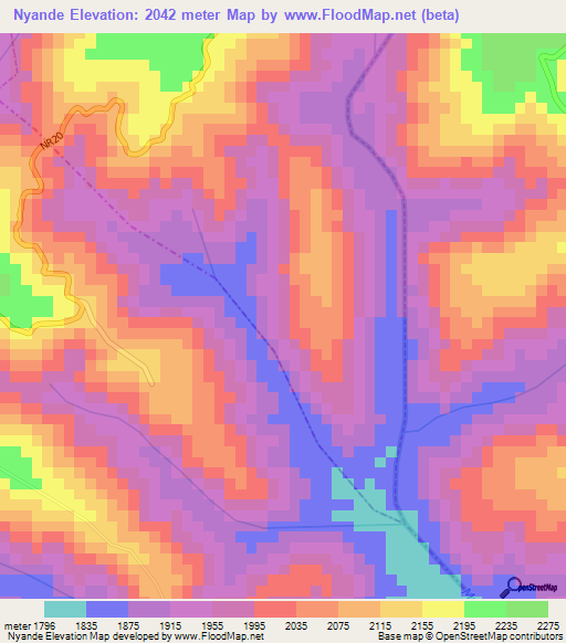 Nyande,Rwanda Elevation Map