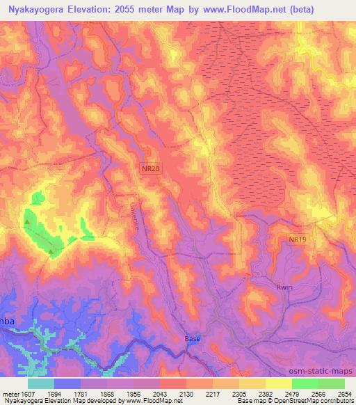 Nyakayogera,Rwanda Elevation Map