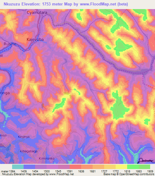Nkuzuzu,Rwanda Elevation Map