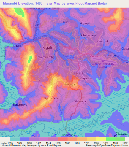 Murambi,Rwanda Elevation Map