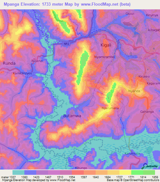Mpanga,Rwanda Elevation Map