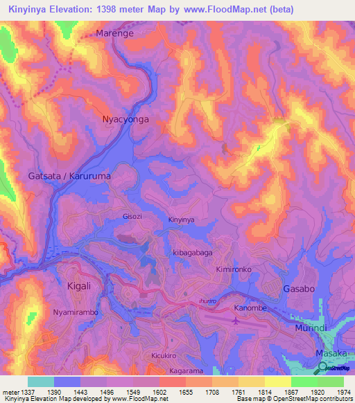 Kinyinya,Rwanda Elevation Map