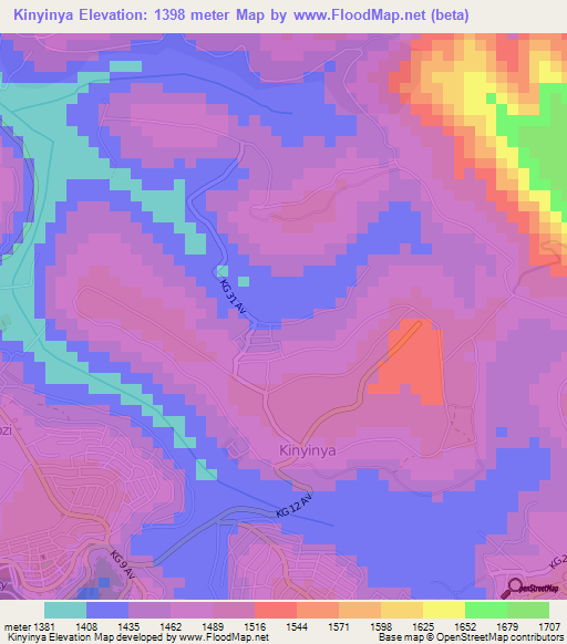 Kinyinya,Rwanda Elevation Map
