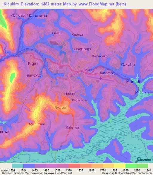 Kicukiro,Rwanda Elevation Map