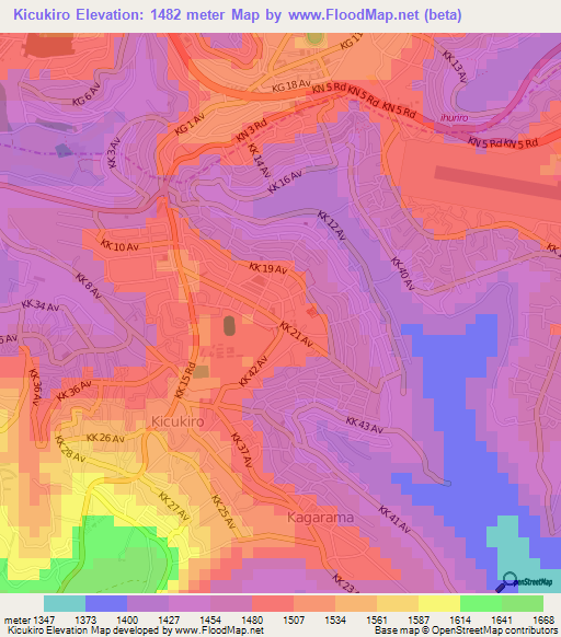 Kicukiro,Rwanda Elevation Map
