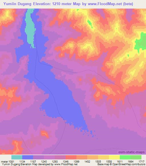 Yumiin Dugang,Mongolia Elevation Map