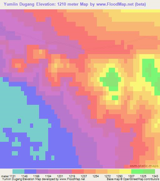 Yumiin Dugang,Mongolia Elevation Map