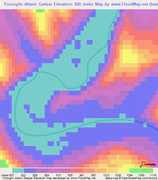 Yoroogiin Altanii Gadzar,Mongolia Elevation Map