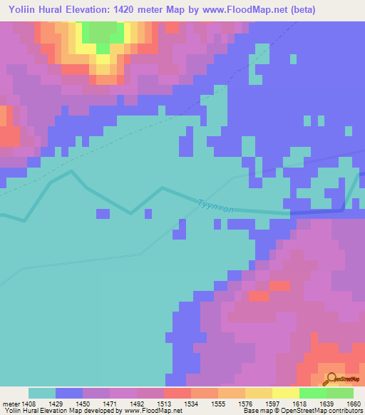 Yoliin Hural,Mongolia Elevation Map