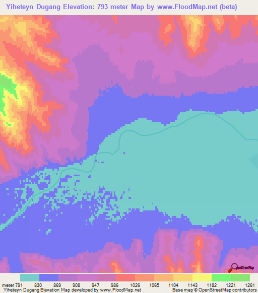 Yiheteyn Dugang,Mongolia Elevation Map