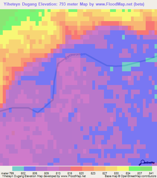 Yiheteyn Dugang,Mongolia Elevation Map