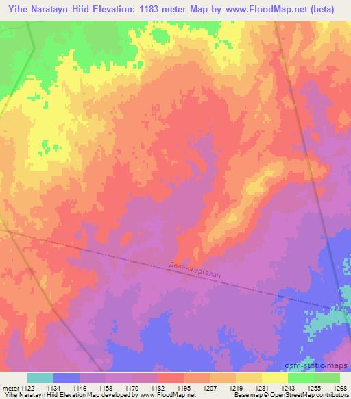 Yihe Naratayn Hiid,Mongolia Elevation Map
