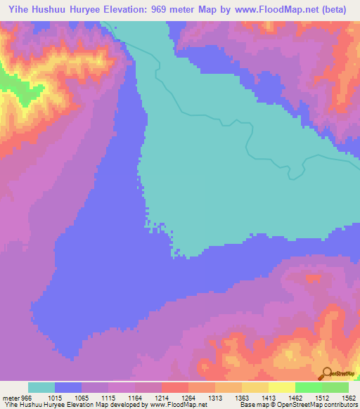 Yihe Hushuu Huryee,Mongolia Elevation Map