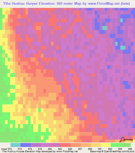 Yihe Hushuu Huryee,Mongolia Elevation Map