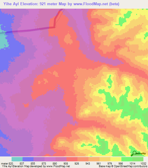 Yihe Ayl,Mongolia Elevation Map