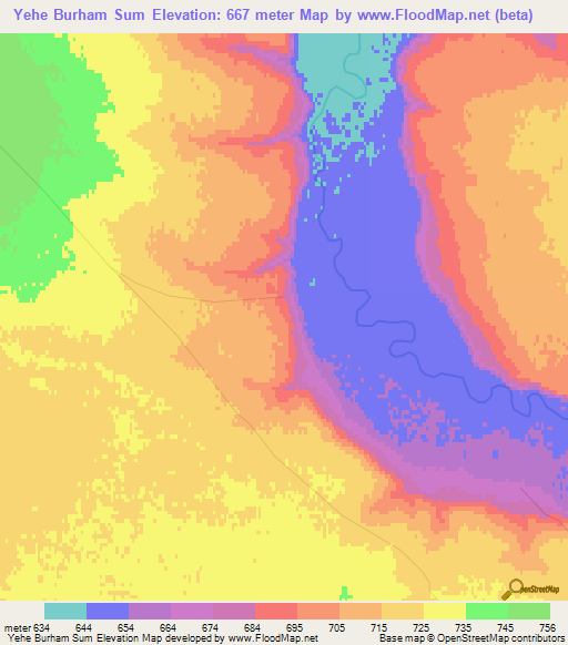 Yehe Burham Sum,Mongolia Elevation Map