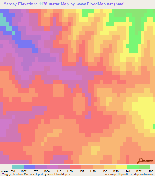 Yargay,Mongolia Elevation Map