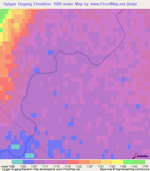 Uylgan Dugang,Mongolia Elevation Map