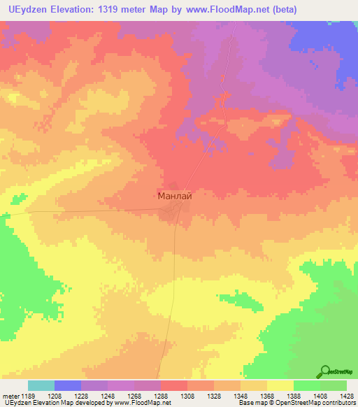 UEydzen,Mongolia Elevation Map