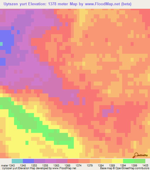 Uytszen yurt,Mongolia Elevation Map