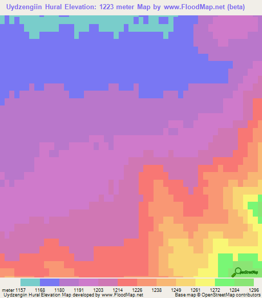 Uydzengiin Hural,Mongolia Elevation Map