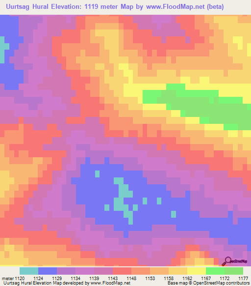 Uurtsag Hural,Mongolia Elevation Map