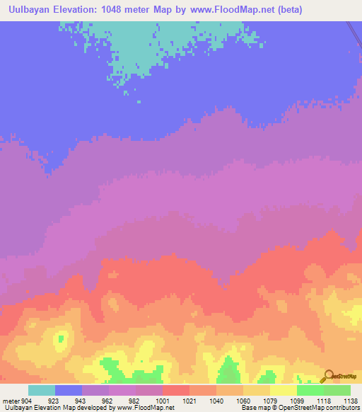 Uulbayan,Mongolia Elevation Map