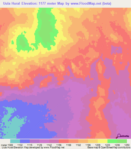 Uula Hural,Mongolia Elevation Map