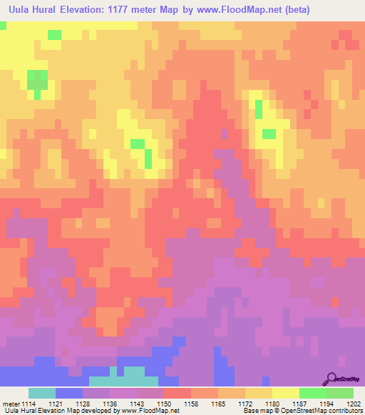Uula Hural,Mongolia Elevation Map