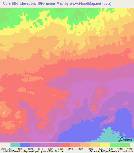 Uula Hiid,Mongolia Elevation Map