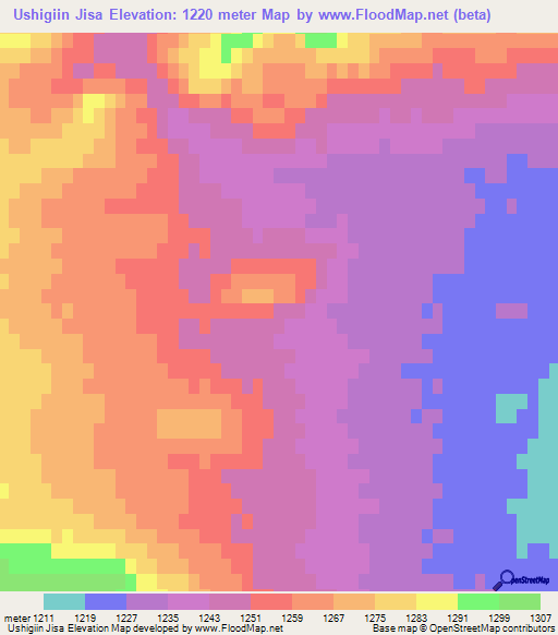 Ushigiin Jisa,Mongolia Elevation Map
