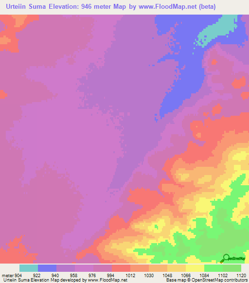 Urteiin Suma,Mongolia Elevation Map