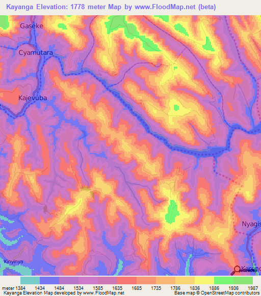 Kayanga,Rwanda Elevation Map