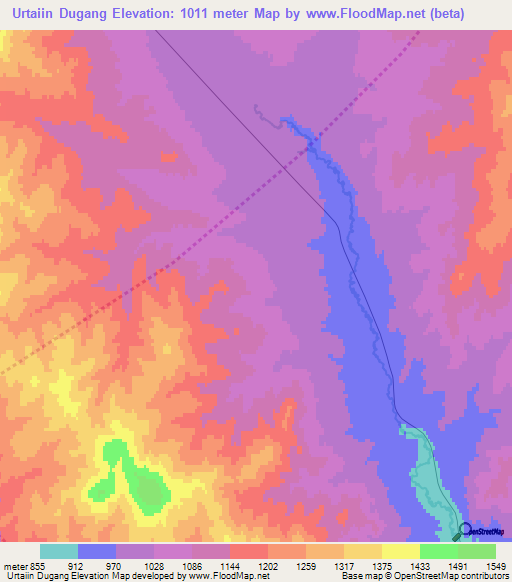 Urtaiin Dugang,Mongolia Elevation Map