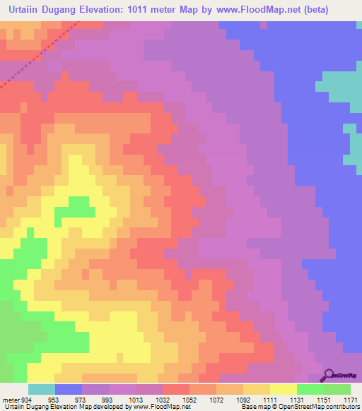 Urtaiin Dugang,Mongolia Elevation Map