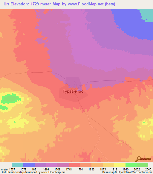 Urt,Mongolia Elevation Map