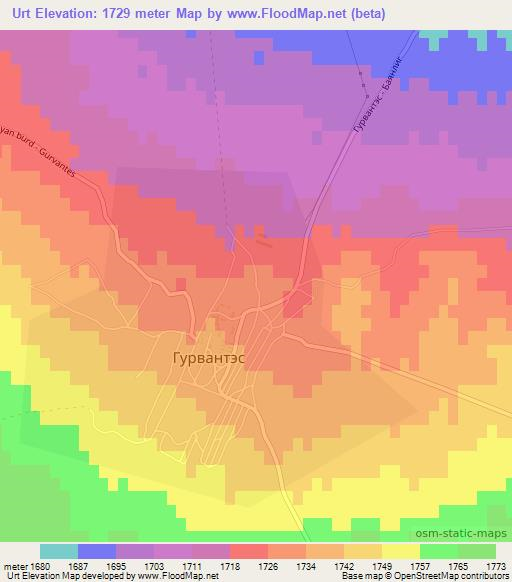 Urt,Mongolia Elevation Map