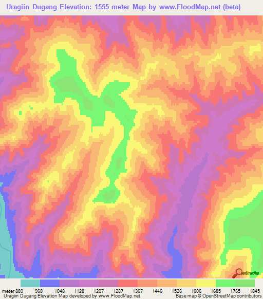 Uragiin Dugang,Mongolia Elevation Map