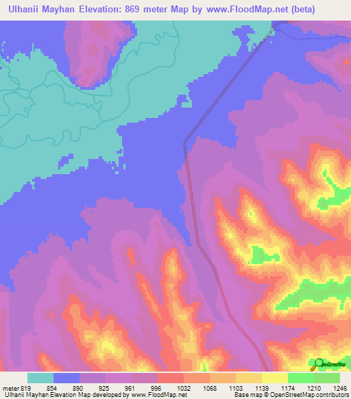 Ulhanii Mayhan,Mongolia Elevation Map
