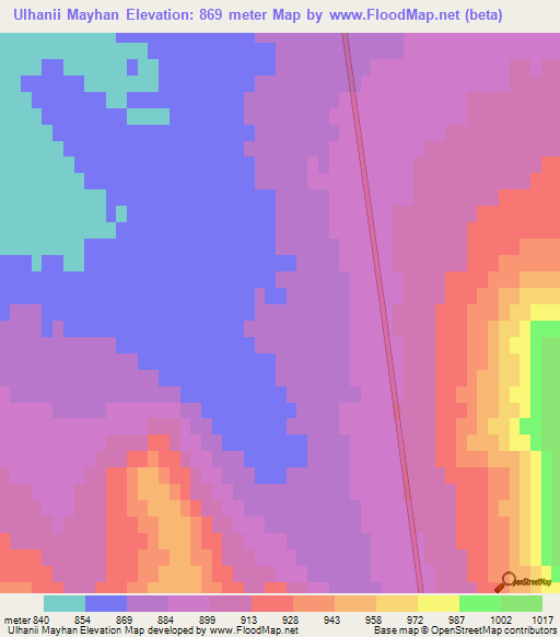 Ulhanii Mayhan,Mongolia Elevation Map