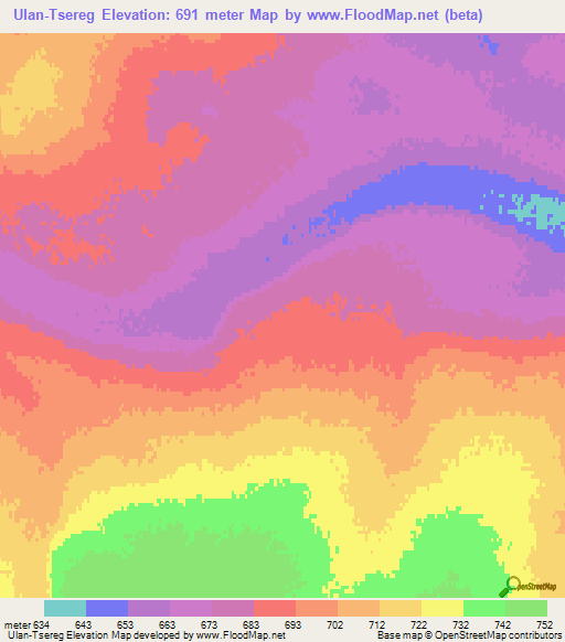 Ulan-Tsereg,Mongolia Elevation Map