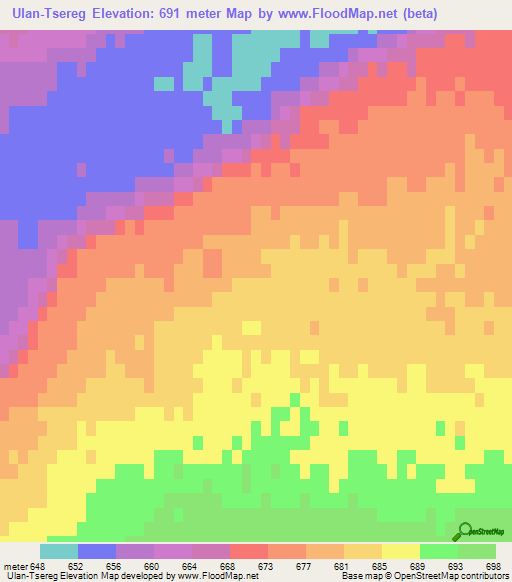 Ulan-Tsereg,Mongolia Elevation Map