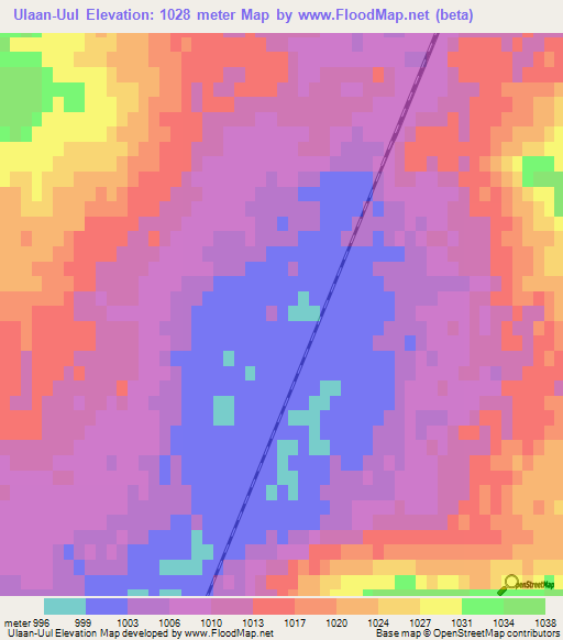 Ulaan-Uul,Mongolia Elevation Map