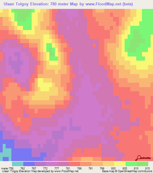 Ulaan Tolgoy,Mongolia Elevation Map