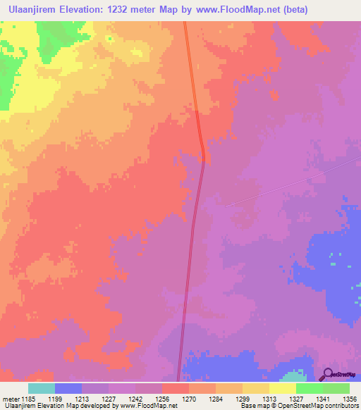 Ulaanjirem,Mongolia Elevation Map
