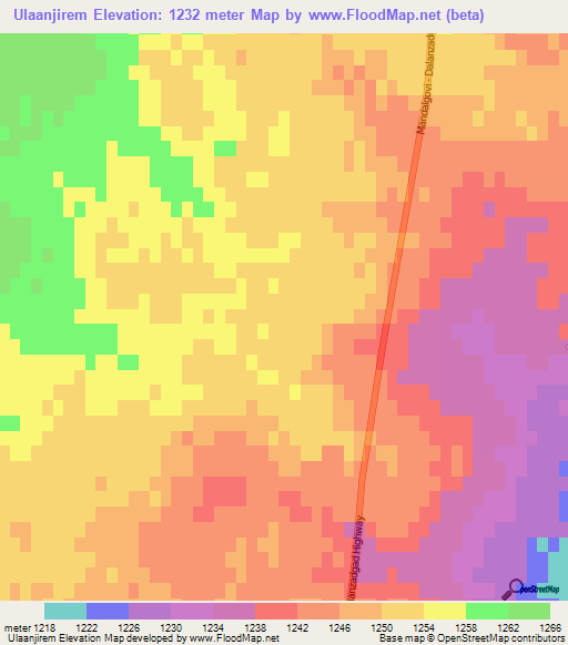 Ulaanjirem,Mongolia Elevation Map