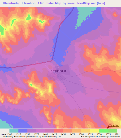 Ulaanhudag,Mongolia Elevation Map