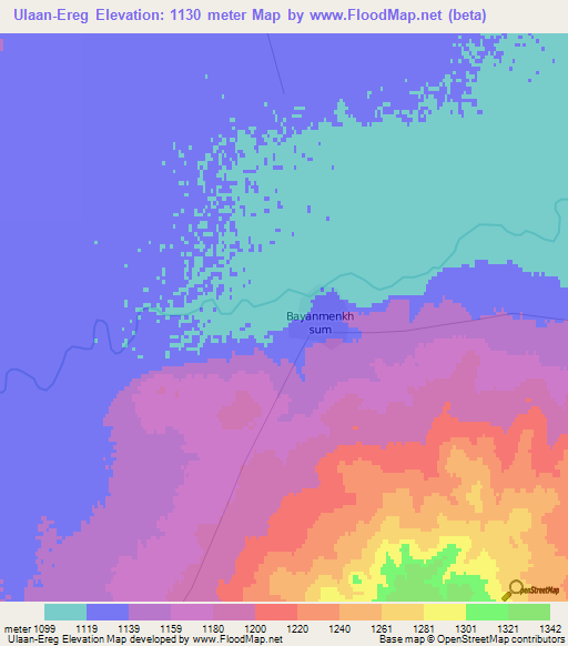 Ulaan-Ereg,Mongolia Elevation Map