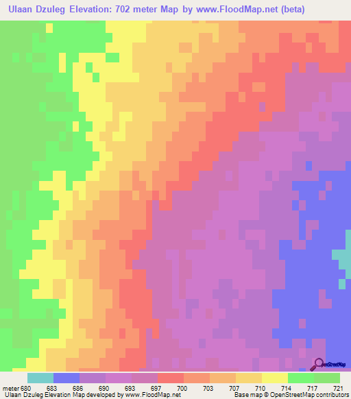 Ulaan Dzuleg,Mongolia Elevation Map