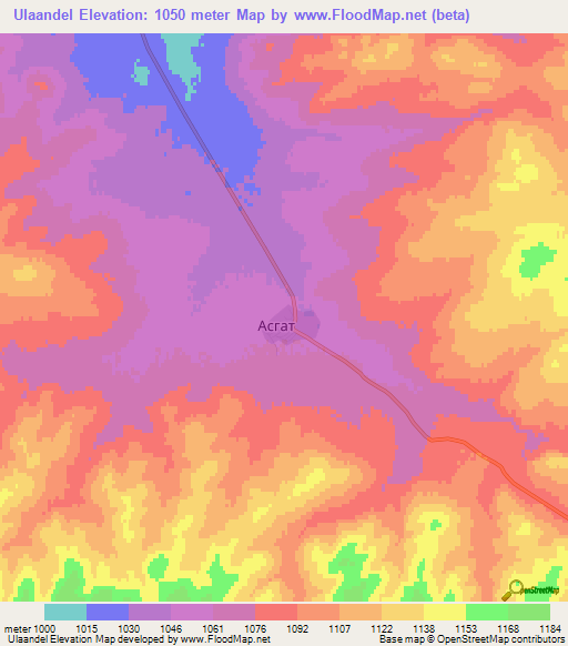 Ulaandel,Mongolia Elevation Map